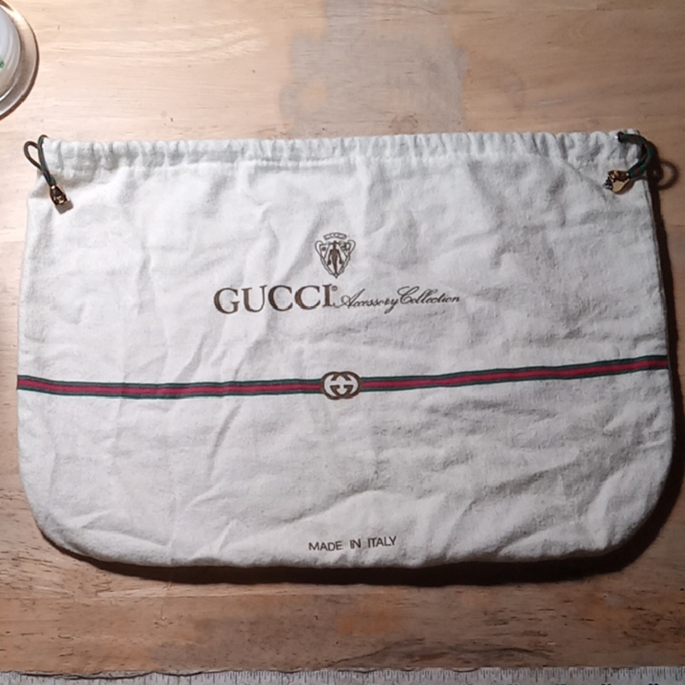 (246) Gucci Cream Colored Dust Bag with Signature Stripe